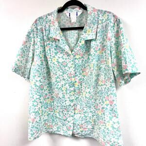 Vintage 22w Women's Cape Cod Cotton blend short sleeve pastel casual button down